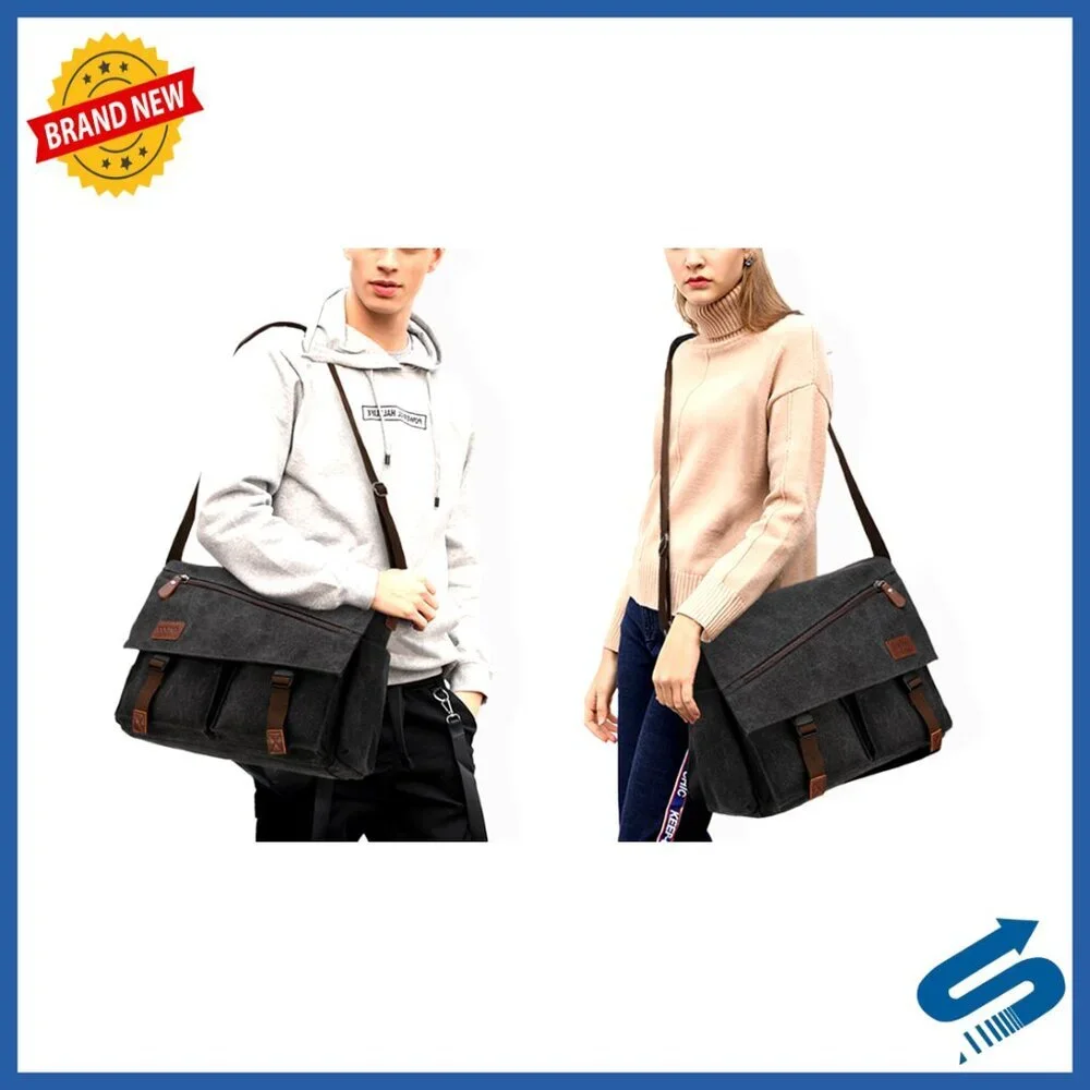 Water Resistant Canvas Messenger Bag for 14 Inch Laptop, Business Satchel